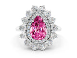 White gold Pear Cut Pink Sapphire Floral Double Halo Engagement Ring with Prong Setting_84