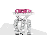 White gold Pear Cut Pink Sapphire Halo Ring with Round Split Shank and Prong Setting_60