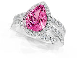 White gold Pear Cut Pink Sapphire Halo Ring with Round Split Shank and Prong Setting_61