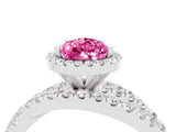 White gold Pear Cut Pink Sapphire Halo Ring with Round Split Shank and Prong Setting_64