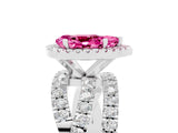 White gold Pear Cut Pink Sapphire Halo Ring with Round Split Shank and Prong Setting_66