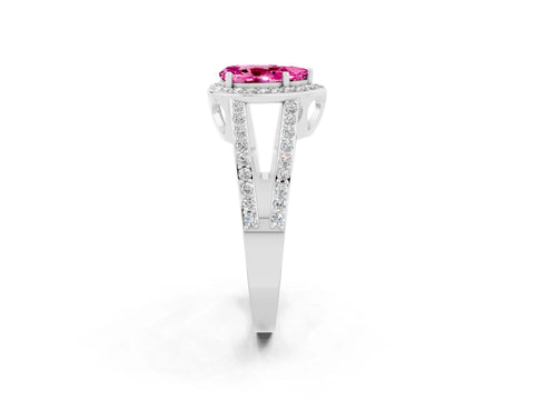 White gold Pear Cut Pink Sapphire Halo Ring with Split Shank U-Prong Band and Four-Prong Setting_2