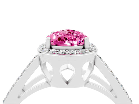 White gold Pear Cut Pink Sapphire Halo Ring with Split Shank U-Prong Band and Four-Prong Setting_4