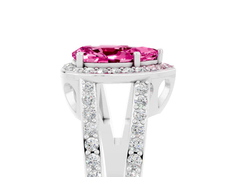 White gold Pear Cut Pink Sapphire Halo Ring with Split Shank U-Prong Band and Four-Prong Setting_5