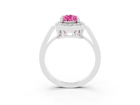White gold Pear Cut Pink Sapphire Halo Ring with Split Shank and Four-Prong Setting_15