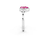 White gold Pear Cut Pink Sapphire Halo Ring with Tapered Band and Four-Prong Setting_2