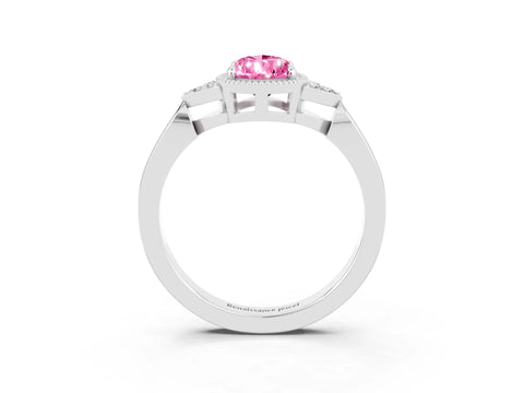 White gold Pear Cut Pink Sapphire Halo Ring with Tapered Band and Four-Prong Setting_3