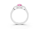 White gold Pear Cut Pink Sapphire Halo Ring with Tapered Band and Four-Prong Setting_3
