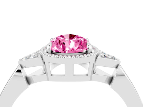 White gold Pear Cut Pink Sapphire Halo Ring with Tapered Band and Four-Prong Setting_4