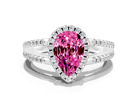 White gold Pear Cut Pink Sapphire Halo Split Shank Engagement Ring_12