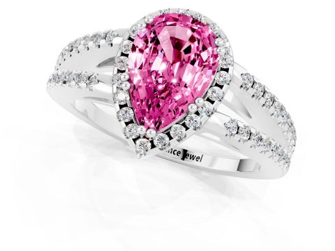 White gold Pear Cut Pink Sapphire Halo Split Shank Engagement Ring_13