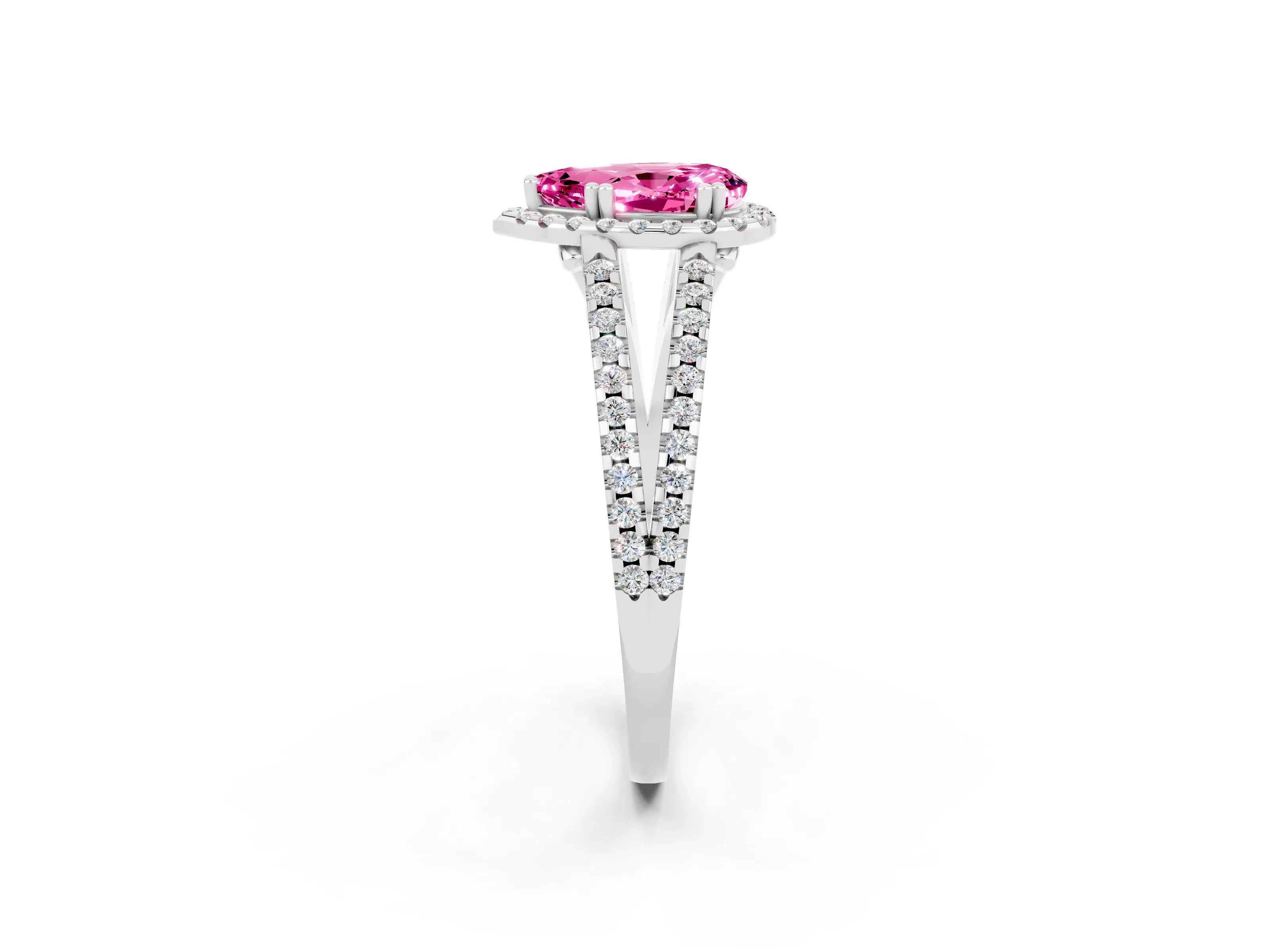 White gold Pear Cut Pink Sapphire Halo Split Shank Engagement Ring_14