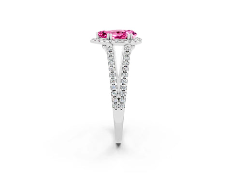 White gold Pear Cut Pink Sapphire Halo Split Shank Engagement Ring_14