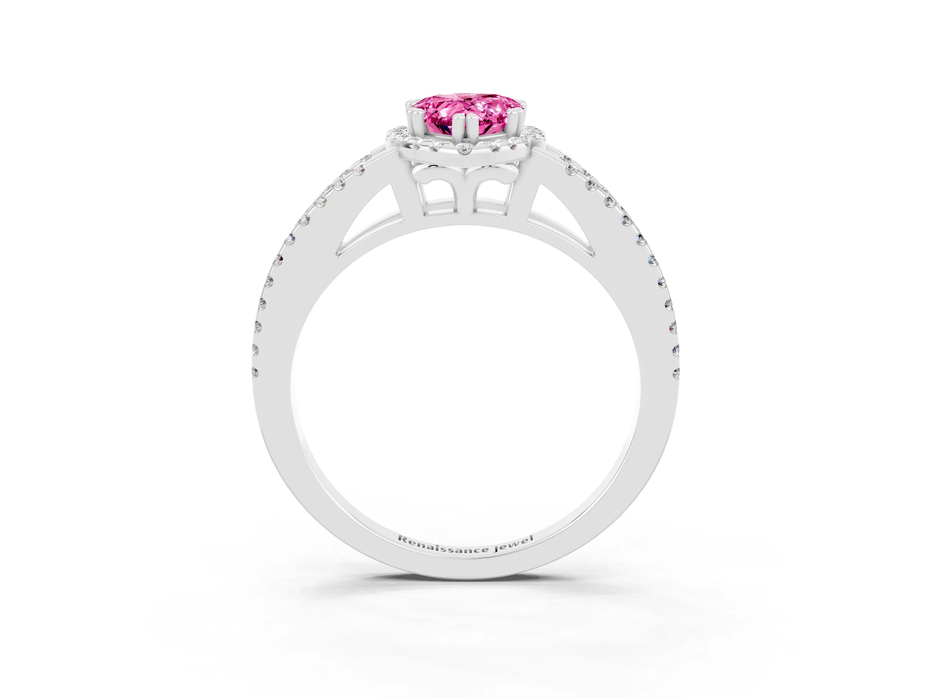 White gold Pear Cut Pink Sapphire Halo Split Shank Engagement Ring_15