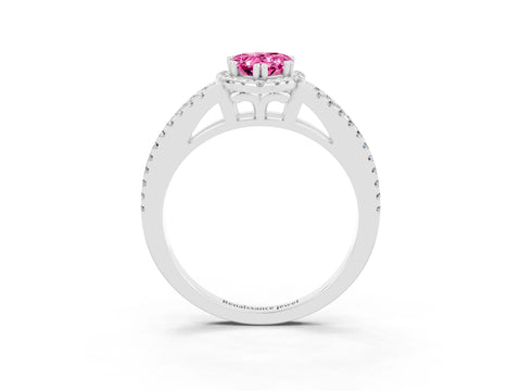 White gold Pear Cut Pink Sapphire Halo Split Shank Engagement Ring_15