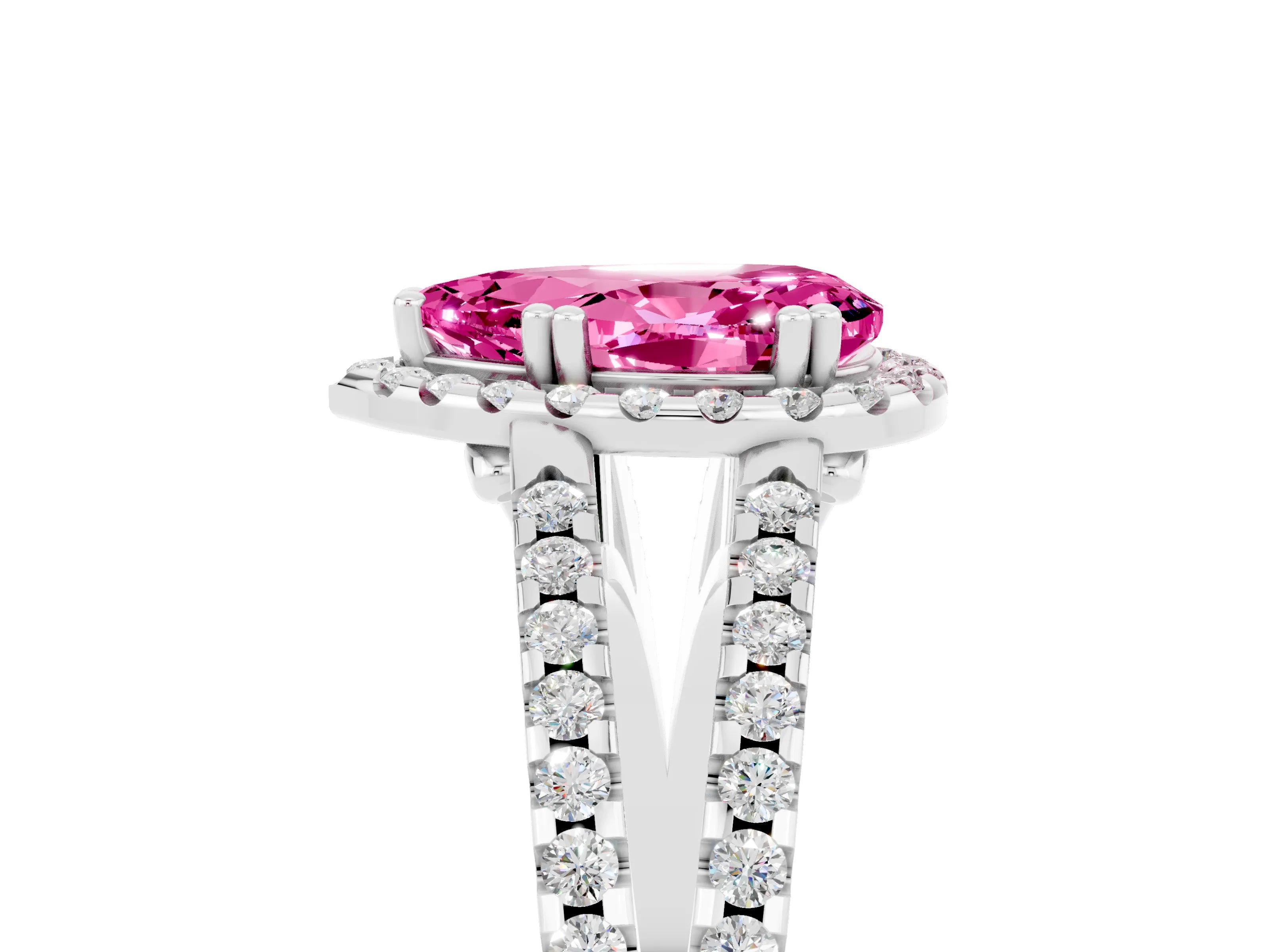 White gold Pear Cut Pink Sapphire Halo Split Shank Engagement Ring_17
