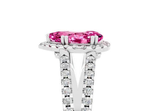 White gold Pear Cut Pink Sapphire Halo Split Shank Engagement Ring_17