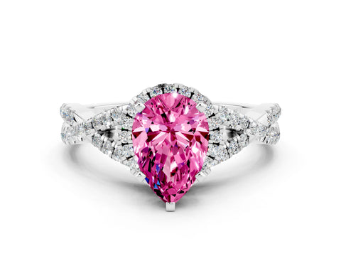 White gold Pear Cut Pink Sapphire Halo Twist Band Solitaire Prong Setting Ring_24