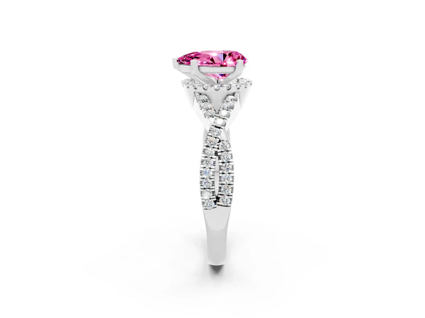 Platinum Pear Cut Pink Sapphire  Halo Twist Band Solitaire Prong Setting Ring