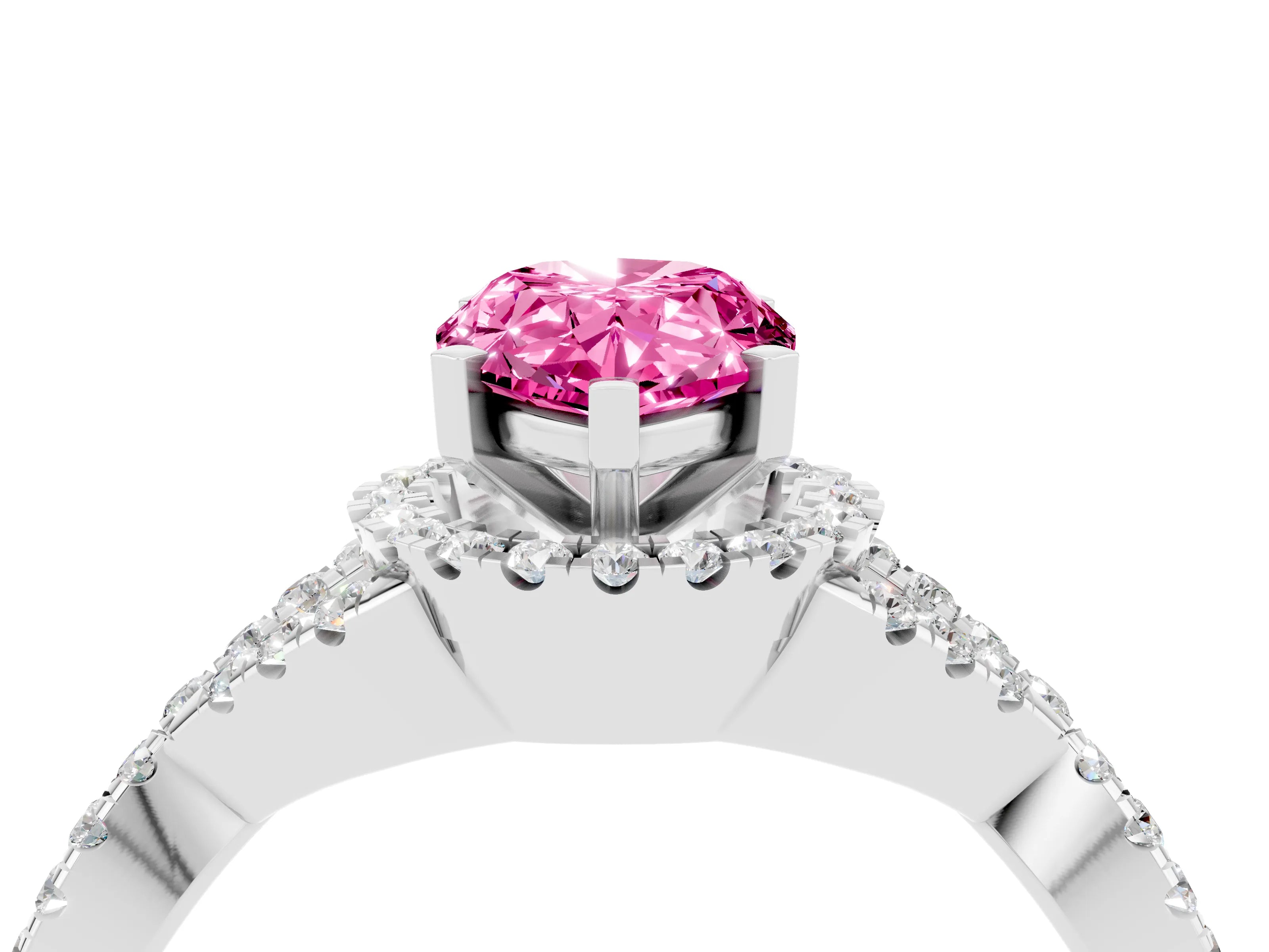 White gold Pear Cut Pink Sapphire Halo Twist Band Solitaire Prong Setting Ring_28