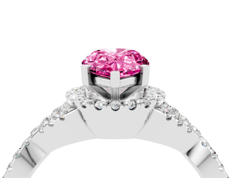 White gold Pear Cut Pink Sapphire Halo Twist Band Solitaire Prong Setting Ring_28