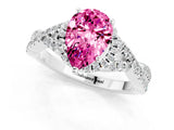 White gold Pear Cut Pink Sapphire  Halo Twist Band Solitaire Prong Setting Ring_49