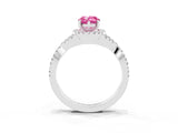 White gold Pear Cut Pink Sapphire  Halo Twist Band Solitaire Prong Setting Ring_51