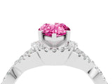 White gold Pear Cut Pink Sapphire  Halo Twist Band Solitaire Prong Setting Ring_52
