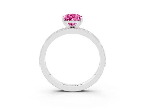 White gold Pear Cut Pink Sapphire Milgrain Pavé Engagement Ring with Four-Prong Setting_27