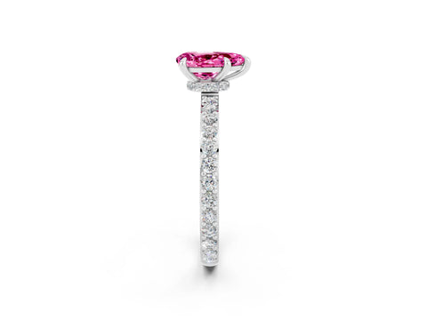 White gold Pear Cut Pink Sapphire Pavé Engagement Ring with Round  Accents and Prong Setting_50