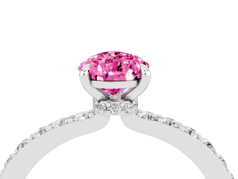 White gold Pear Cut Pink Sapphire Pavé Engagement Ring with Round  Accents and Prong Setting_52