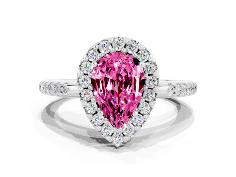 White gold Pear Cut Pink Sapphire Pavé Halo Ring with Four-Prong Setting_12
