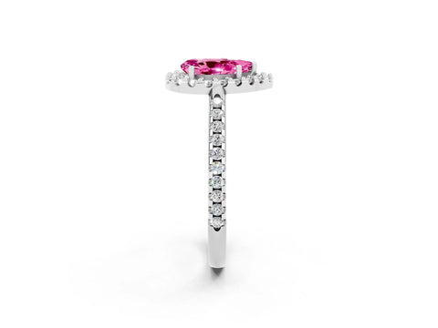 White gold Pear Cut Pink Sapphire Pavé Halo Ring with Four-Prong Setting_14