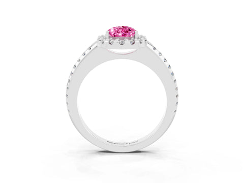 White gold Pear Cut Pink Sapphire Pavé Halo Ring with Four-Prong Setting_15