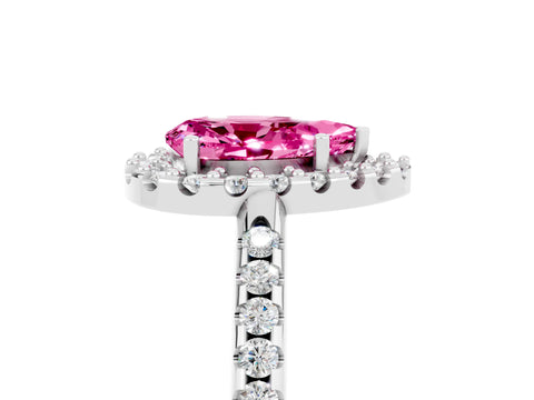 White gold Pear Cut Pink Sapphire Pavé Halo Ring with Four-Prong Setting_17