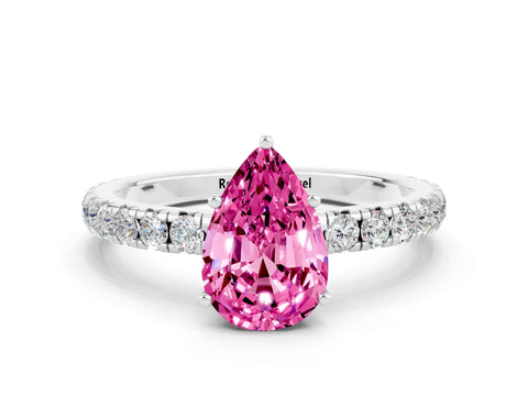 White gold Pear Cut Pink Sapphire Pavé Solitaire Engagement Ring with Four-Prong Setting_12