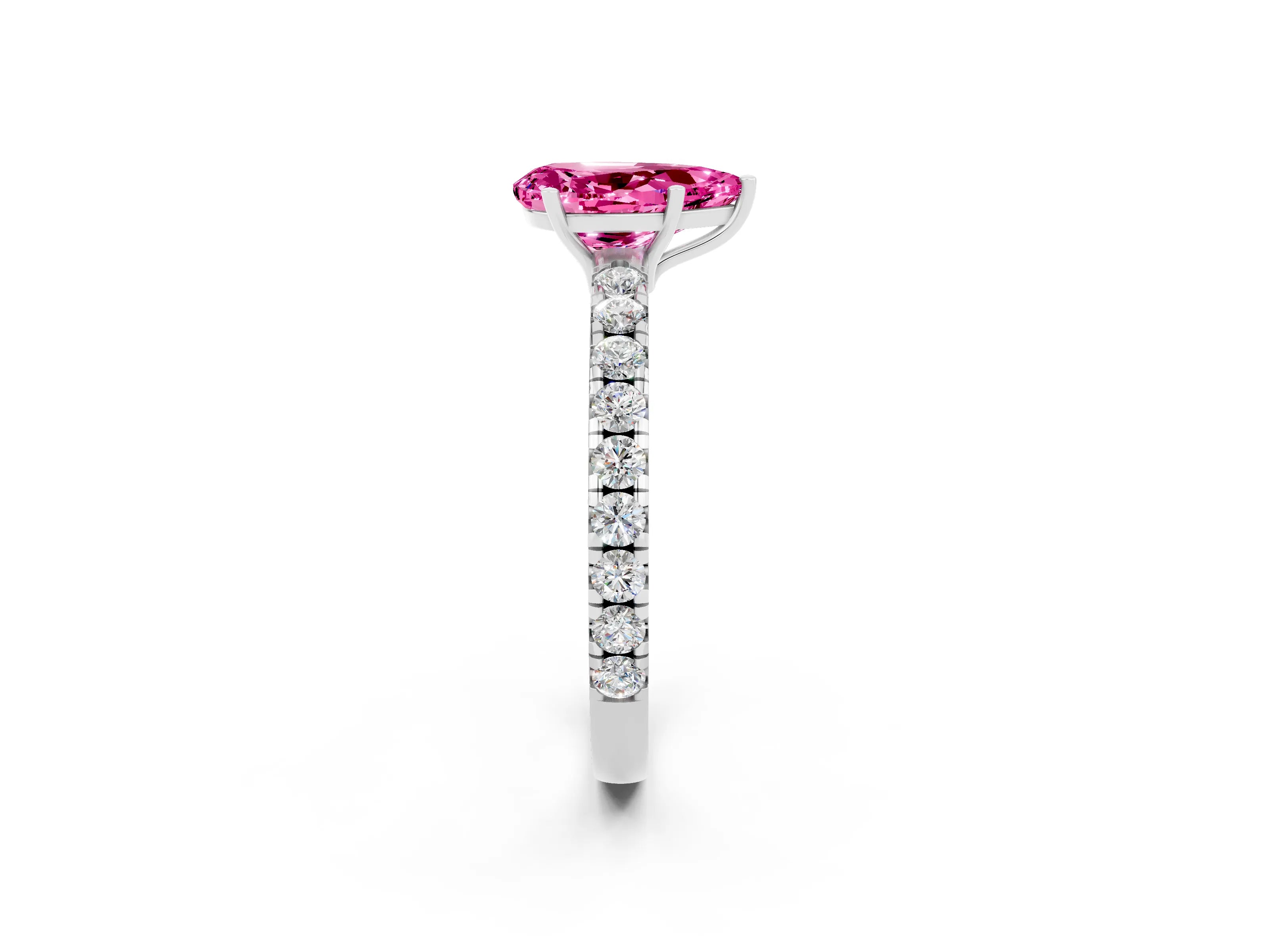 White gold Pear Cut Pink Sapphire Pavé Solitaire Engagement Ring with Four-Prong Setting_14