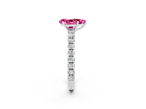 White gold Pear Cut Pink Sapphire Pavé Solitaire Engagement Ring with Four-Prong Setting_14