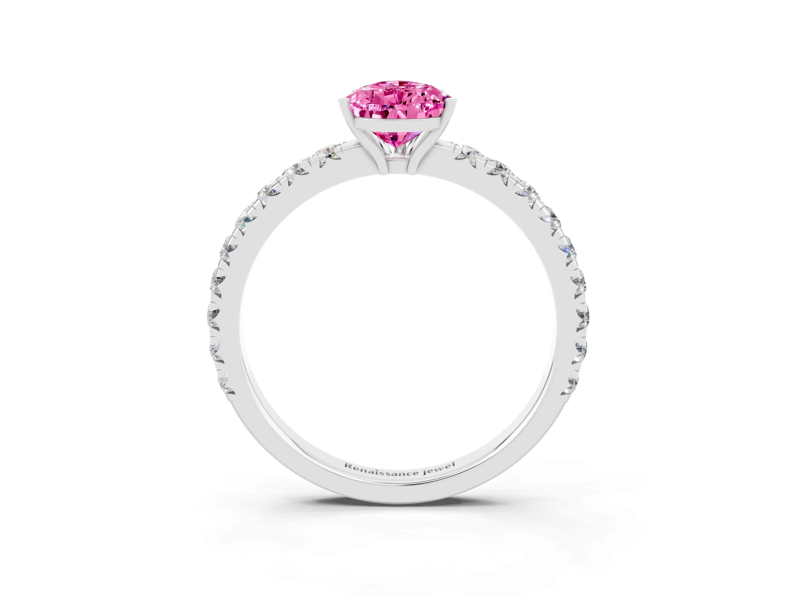 White gold Pear Cut Pink Sapphire Pavé Solitaire Engagement Ring with Four-Prong Setting_15