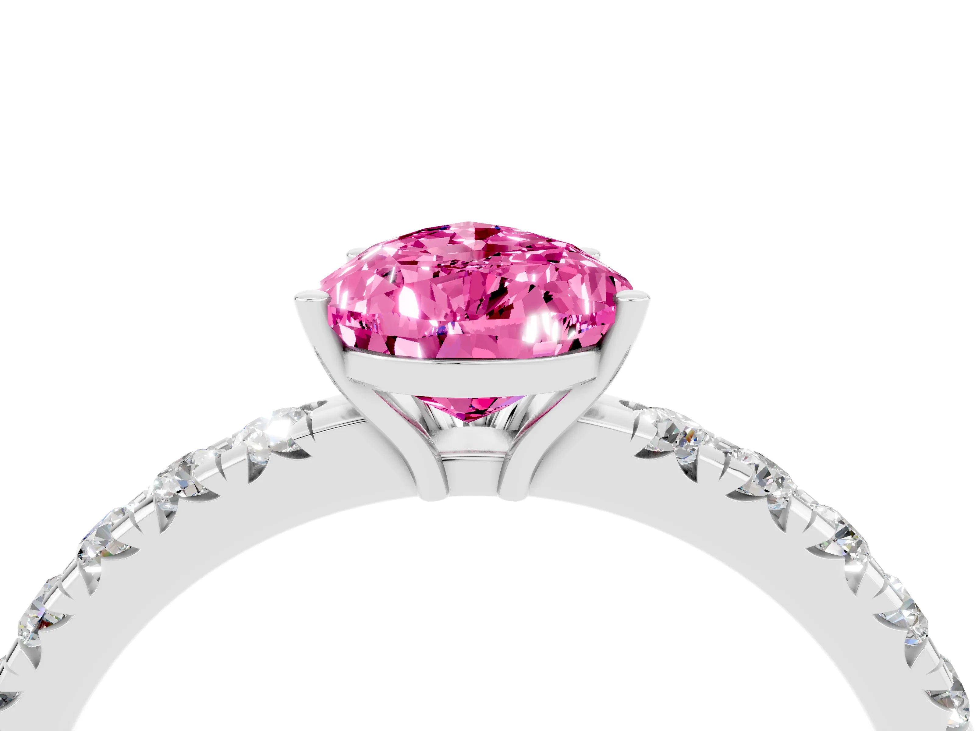 White gold Pear Cut Pink Sapphire Pavé Solitaire Engagement Ring with Four-Prong Setting_16
