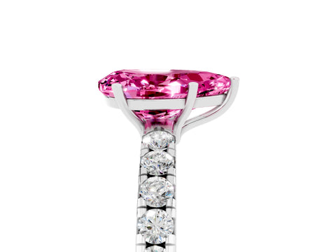 White gold Pear Cut Pink Sapphire Pavé Solitaire Engagement Ring with Four-Prong Setting_17