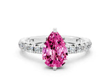 White gold Pear Cut Pink Sapphire Pavé Solitaire Ring with Round Band and Prong Setting_12