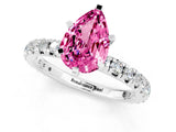 White gold Pear Cut Pink Sapphire Pavé Solitaire Ring with Round Band and Prong Setting_13
