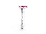 White gold Pear Cut Pink Sapphire Pavé Solitaire Ring with Round Band and Prong Setting_14