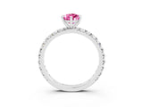 White gold Pear Cut Pink Sapphire Pavé Solitaire Ring with Round Band and Prong Setting_15