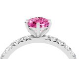 White gold Pear Cut Pink Sapphire Pavé Solitaire Ring with Round Band and Prong Setting_16