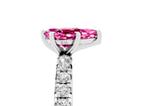 White gold Pear Cut Pink Sapphire Pavé Solitaire Ring with Round Band and Prong Setting_17