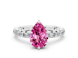 White gold Pear Cut Pink Sapphire Pavé Solitaire Ring with Round Band and Prong Setting_36