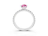 White gold Pear Cut Pink Sapphire Pavé Solitaire Ring with Round Band and Prong Setting_39