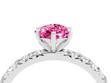 White gold Pear Cut Pink Sapphire Pavé Solitaire Ring with Round Band and Prong Setting_40